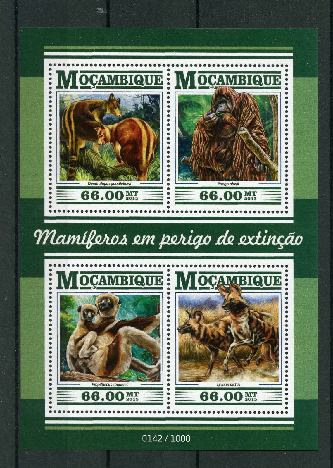 Mozambique 2015 MNH Endangered Mammals 4v M/S Animals Wild Dogs Sifaka Stamps