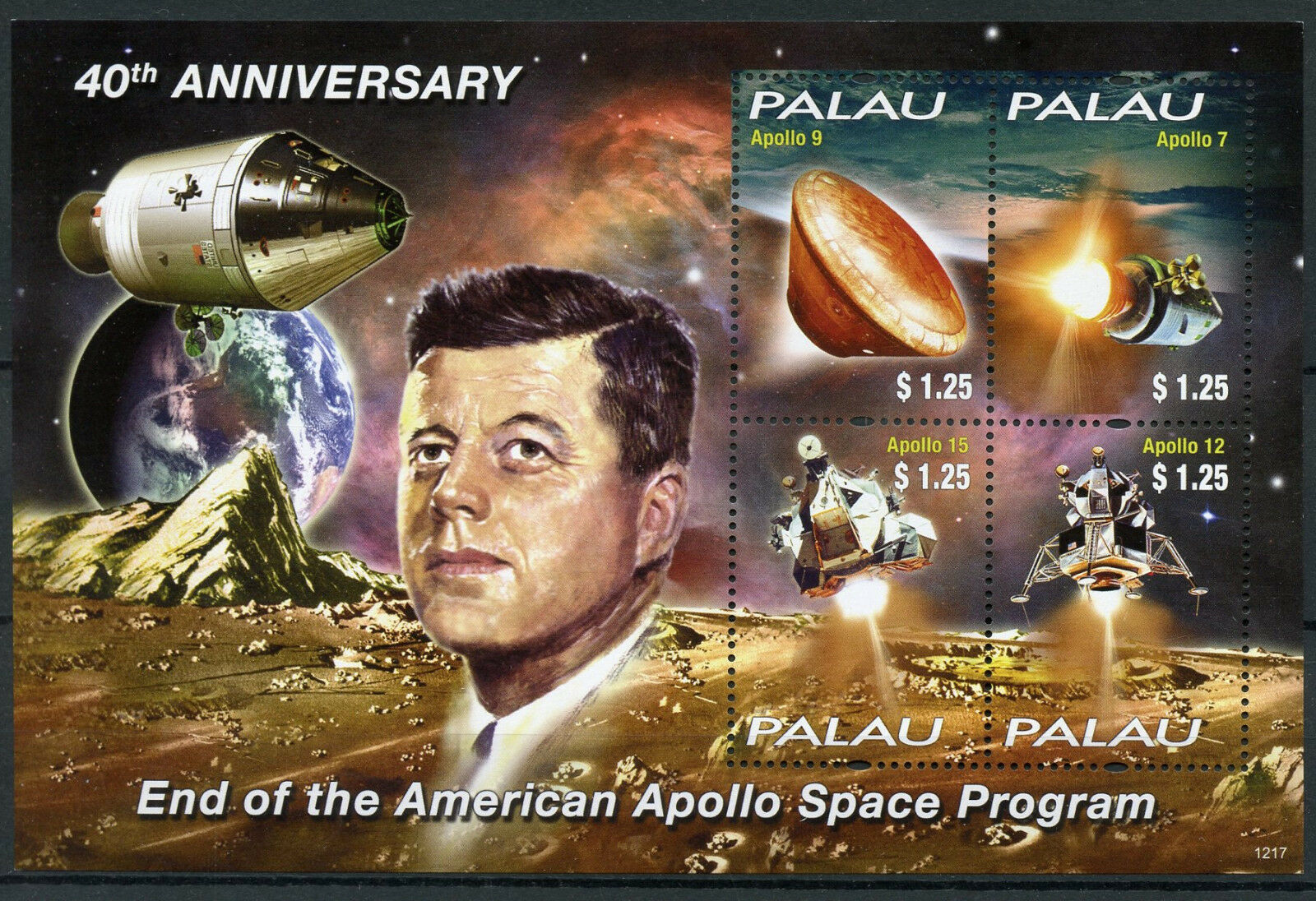 Palau Space Stamps 2012 MNH End of American Apollo Program 40th Anniv JFK 4v M/S