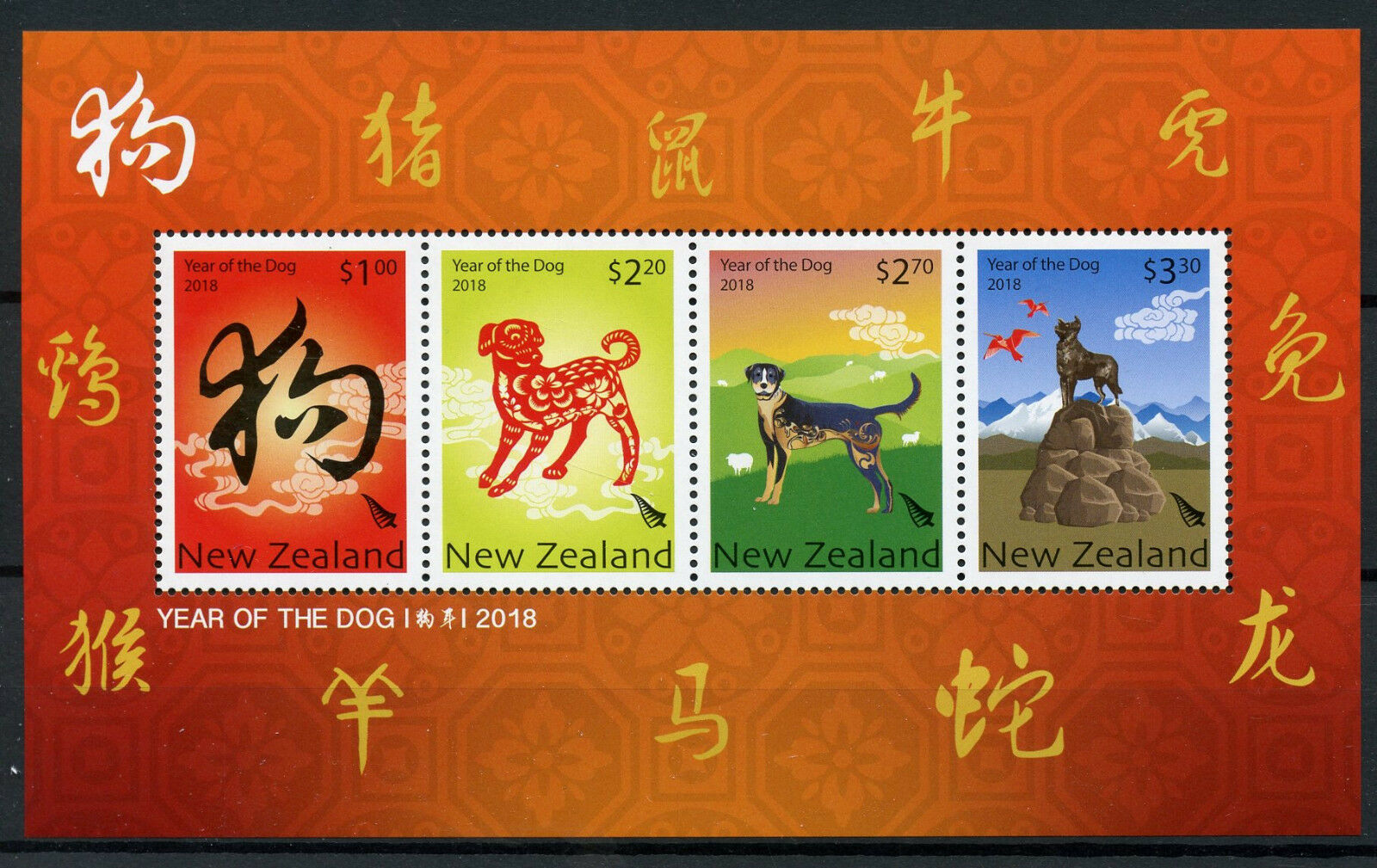 New Zealand NZ 2018 MNH Year of Dog 4v M/S Dogs Chinese Lunar New Year Stamps
