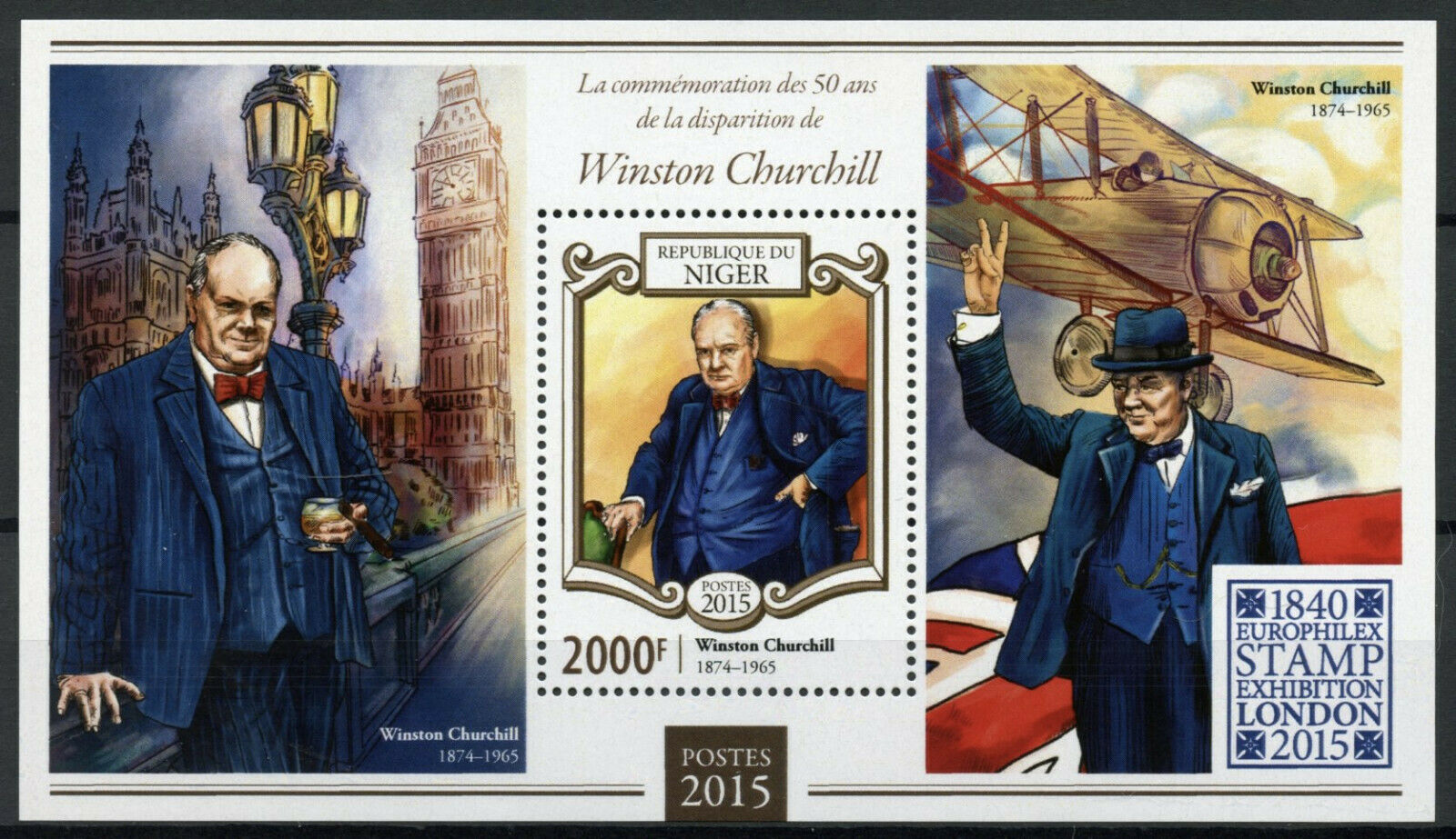 Niger Winston Churchill Stamps 2015 MNH Europhilex Big Ben Aviation 1v S/S