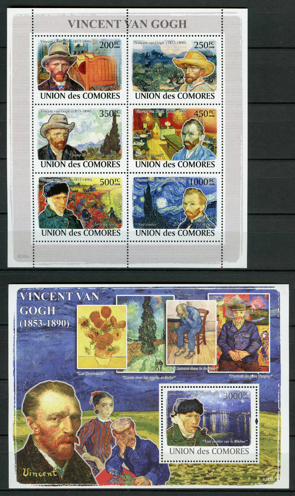 Comoros Comores 2008 MNH Vincent Van Gogh 6v M/S 1v S/S Art Paintings Stamps
