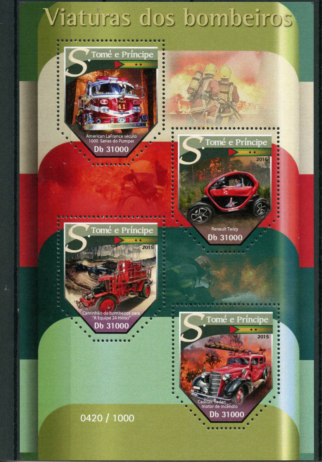 Sao Tome & Principe 2015 MNH Fire Engines 4v M/S Trucks Renault Twizy Stamps