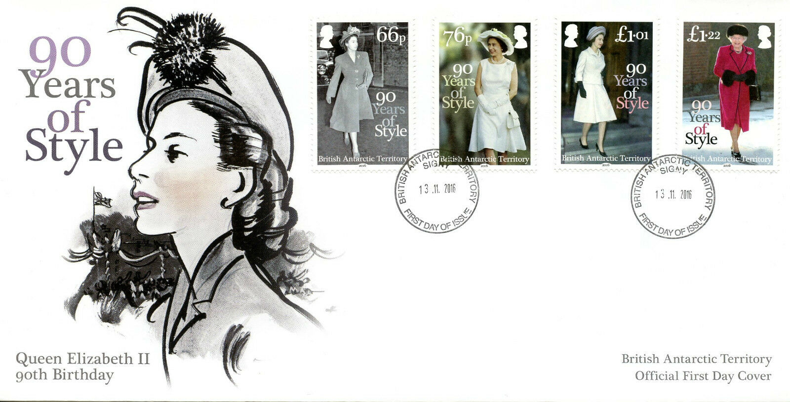 British Antarctic Ter BAT 2016 FDC Queen Elizabeth II 90th Bday 4v Cover Stamps