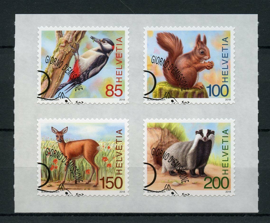 Switzerland 2018 CTO Forest Animals Badgers Deer 4v S/A Set Birds Stamps