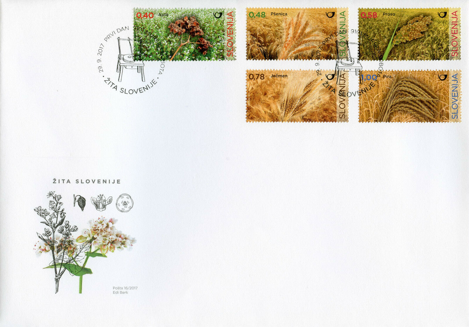 Slovenia 2017 FDC Cereals Wheat Buckwheat Barley Spelt 5v Cover Nature Stamps