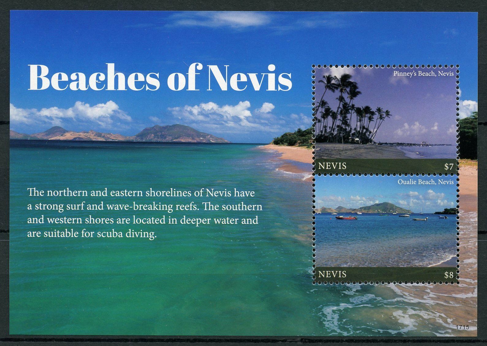 Nevis Beaches Stamps 2017 MNH Landscapes Tourism Trees Nature Marine 2v S/S