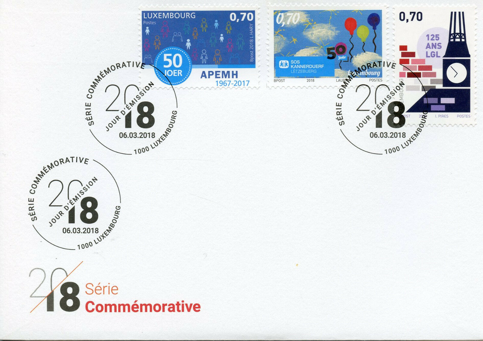 Luxembourg 2018 FDC SOS Kannerduerf APEMH LGL Anniversaries 3v Cover Stamps