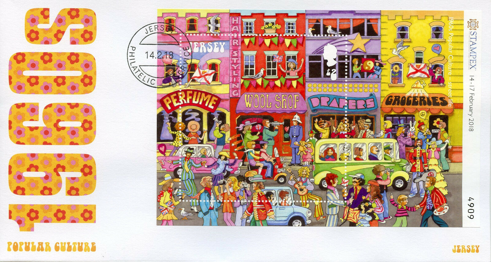 Jersey 2018 FDC 1960s 60s Popular Culture Stampex OVPT 1v M/S Cover Music Stamps