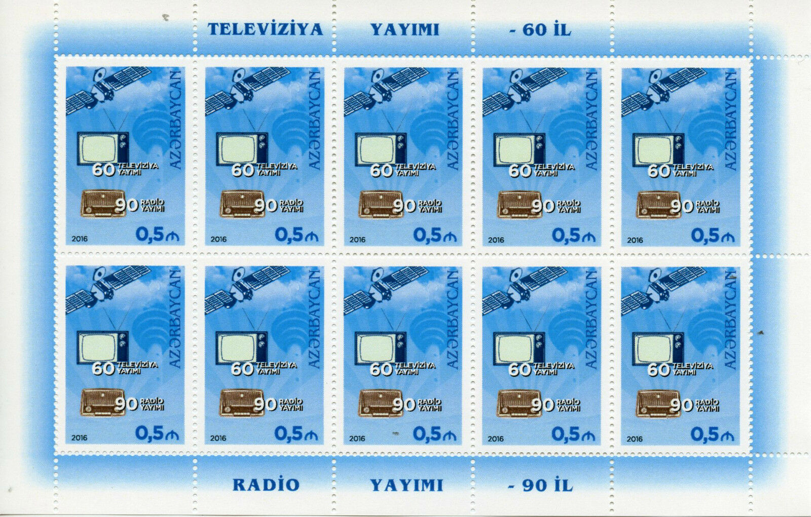 Azerbaijan 2016 MNH Radio 90 Years & Television 60 Years 10v M/S