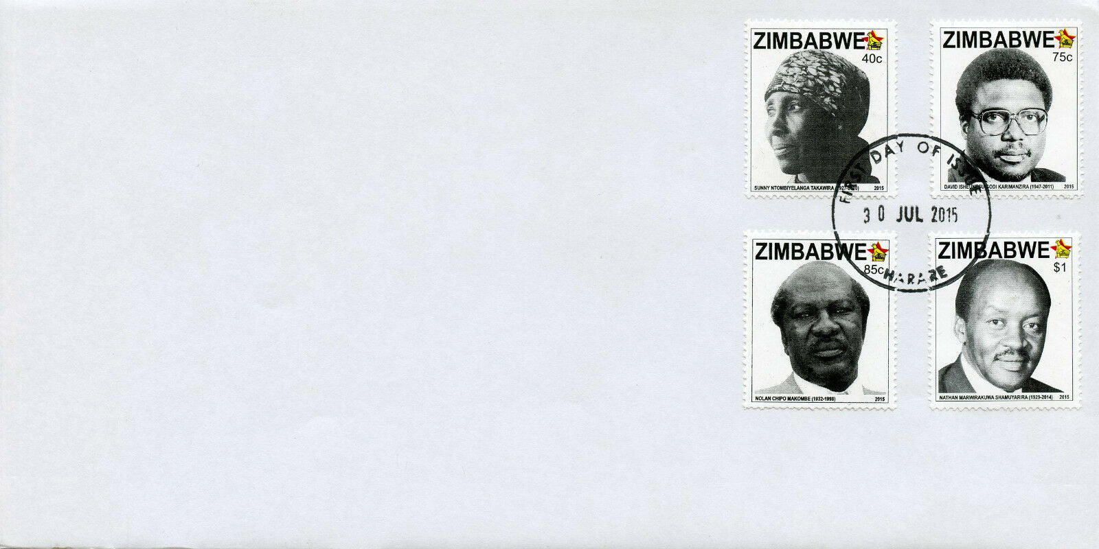 Zimbabwe 2015 FDC Heroes 4v Set Cover  Nolan Chipo Makombe Sunny Takawira Stamps