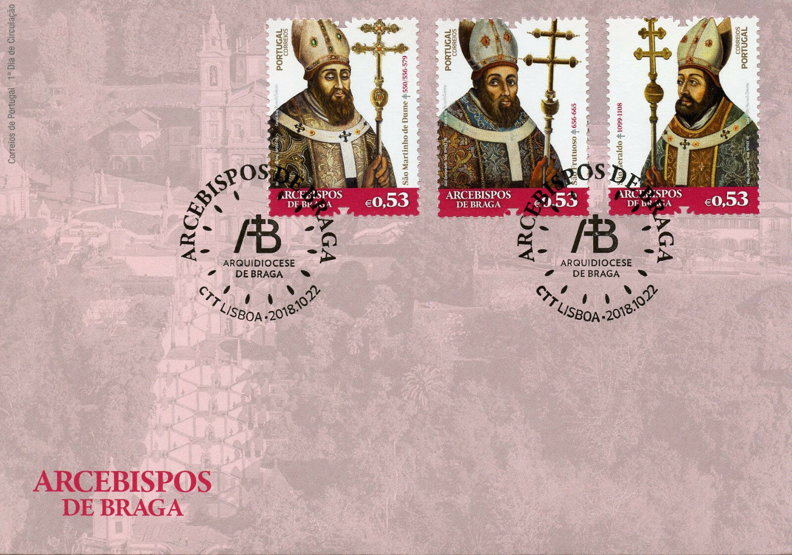 Portugal 2018 FDC Archbishops of Braga 3v Set Cover Bishops Religious Stamps