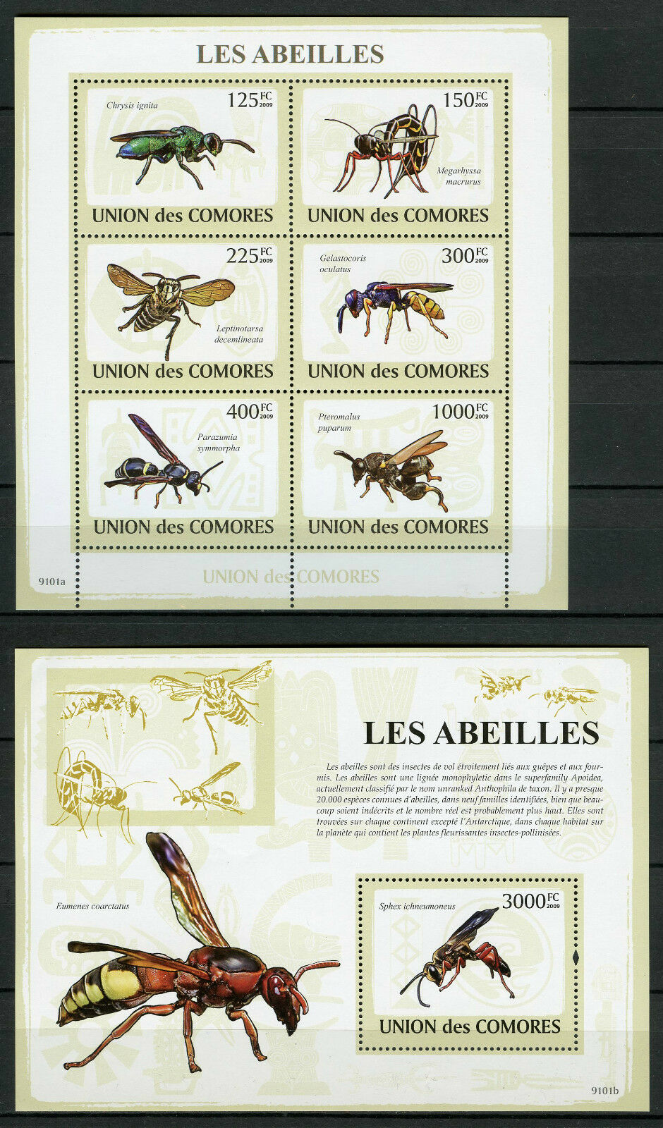 Comoros Comores 2009 MNH Bees 6v M/S 1v S/S Abeilles Bee Insects Stamps