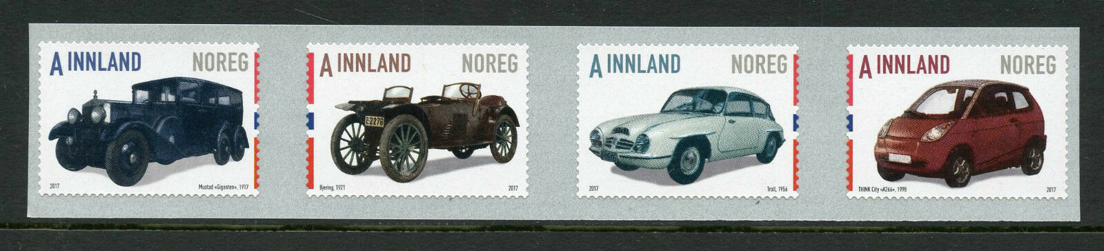 Norway 2017 MNH Norwegian Cars Bjering Troll Think Mustad 4v S/A Coil Set Stamps