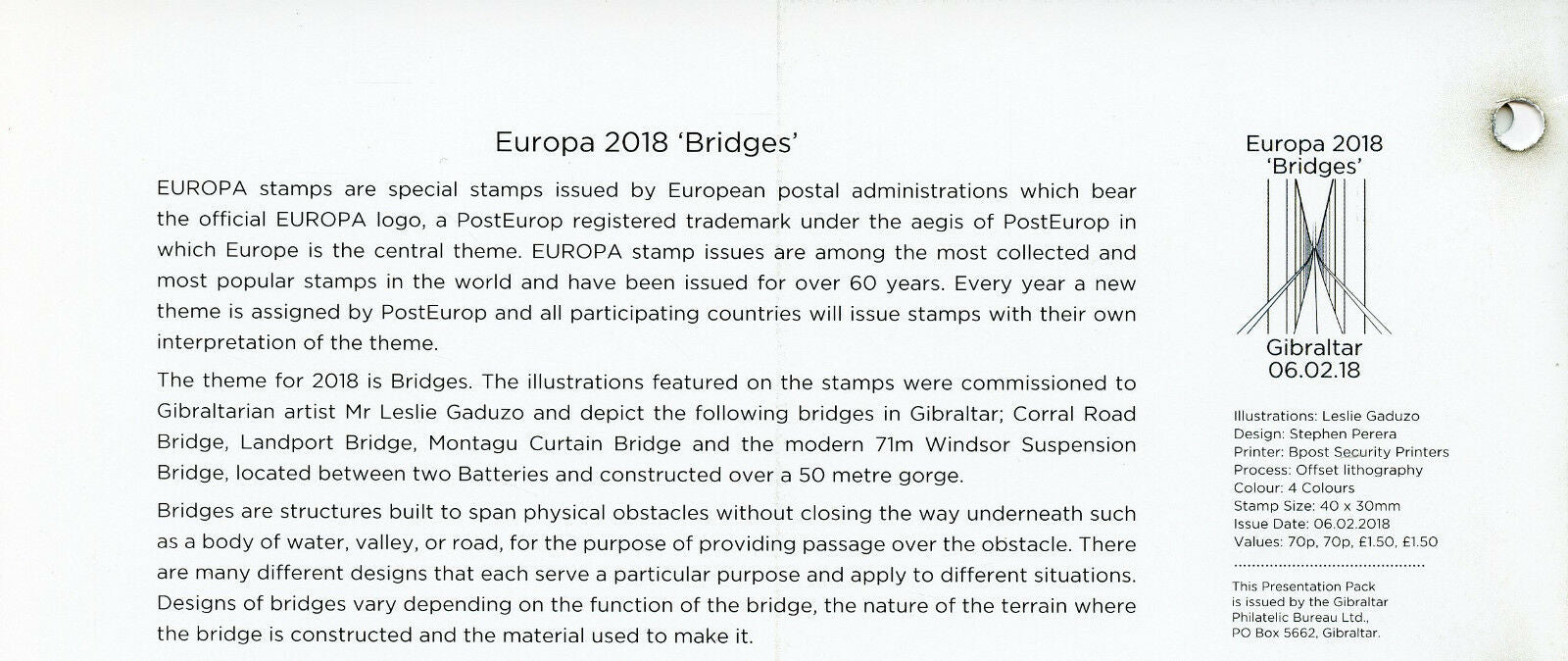 Gibraltar 2018 MNH Bridges Europa 4v Set Presentation Pack Architecture Stamps