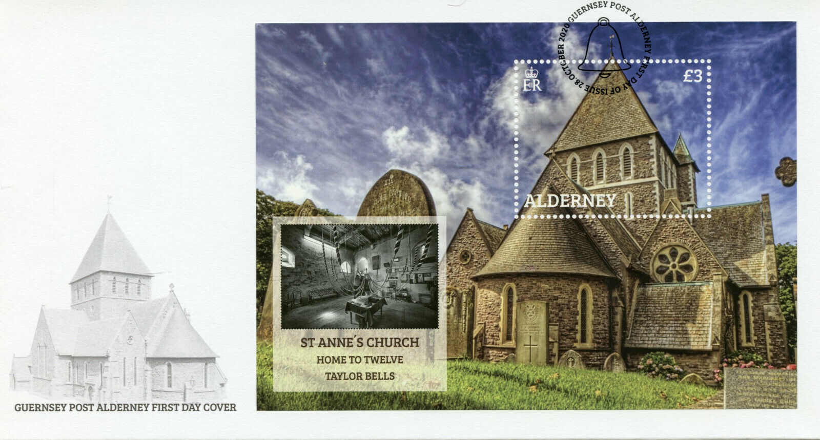 Alderney Churches Stamps 2020 FDC St Anne's Church Bells Architecture 1v M/S