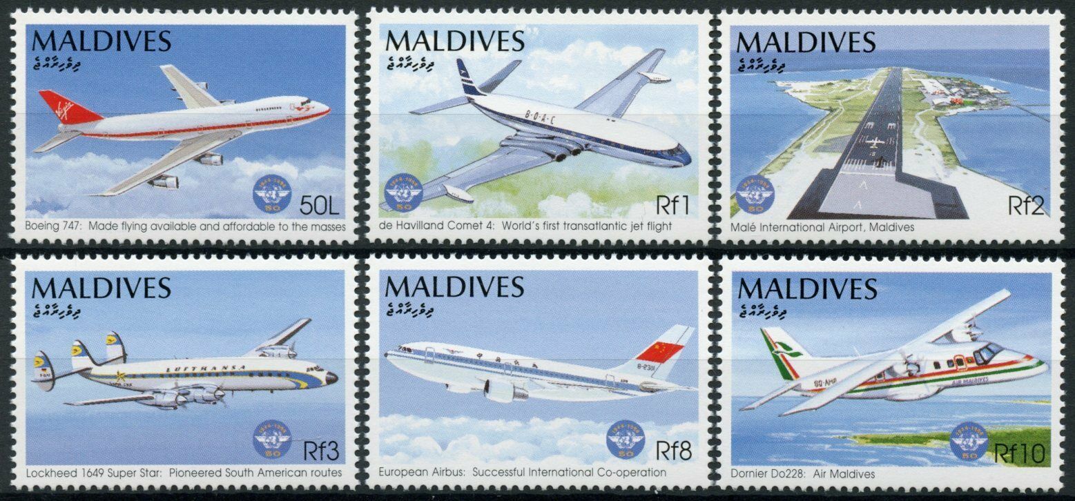 Maldives Aviation Stamps 1994 MNH ICAO Boeing 747 Lockheed Airbus 6v Set