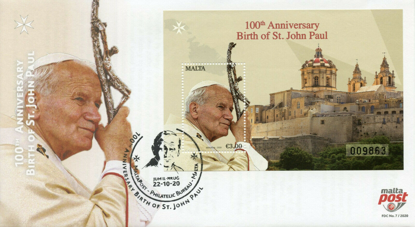 Malta Pope John Paul II Stamps 2020 FDC 100th Birth Anniv Famous People 1v M/S