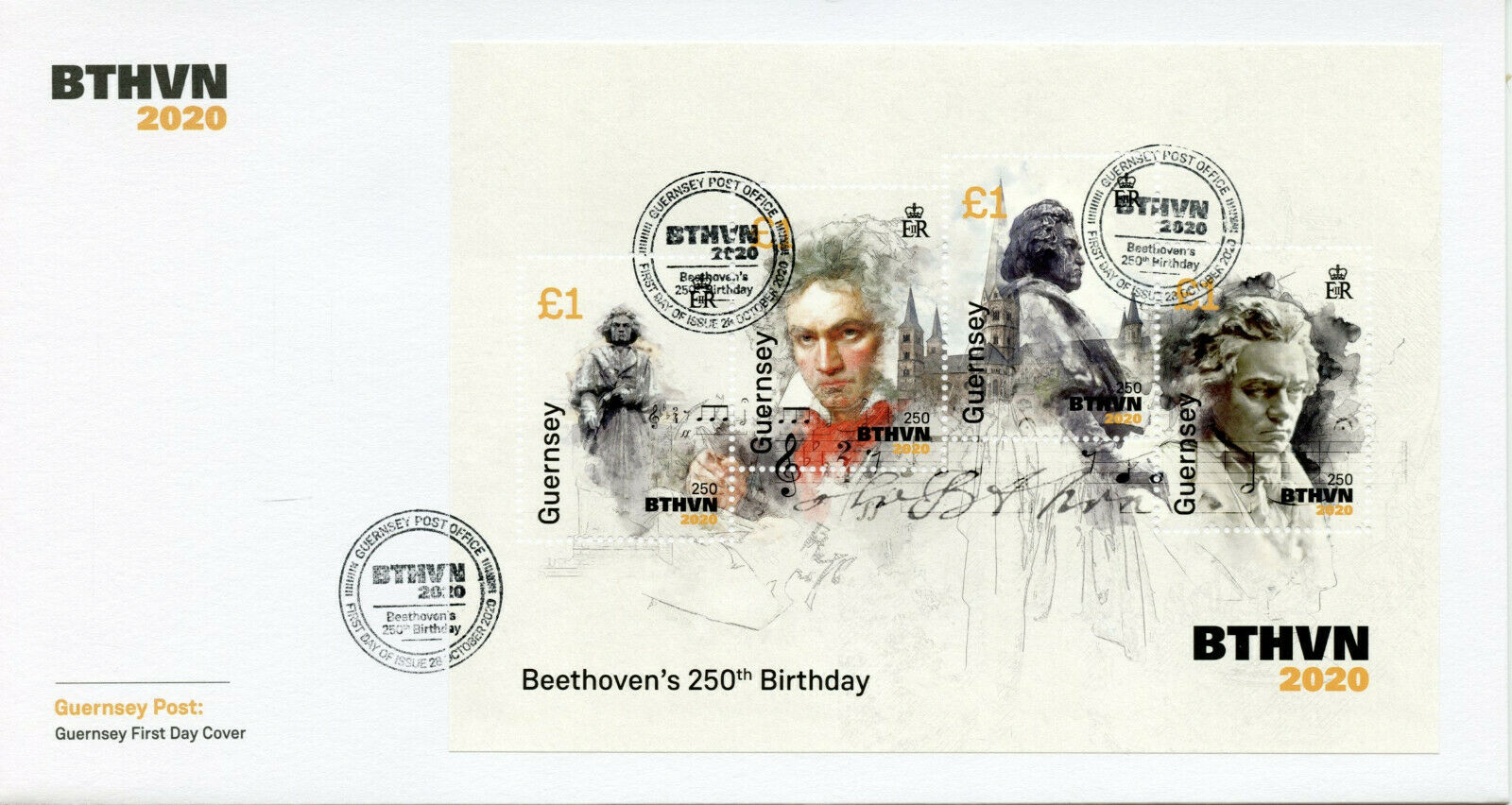 Guernsey Music Stamps 2020 FDC Beethoven Composers BTHVN2020 BTHVN 4v M/S
