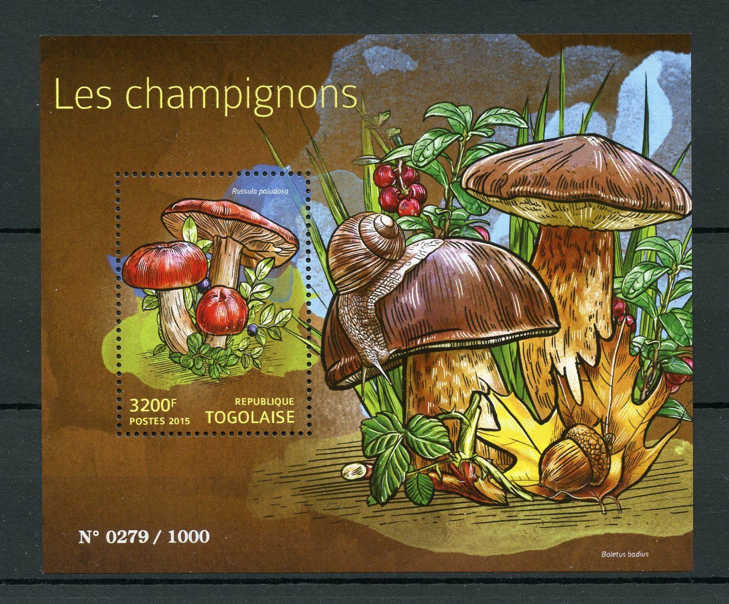 Togo 2015 MNH Mushrooms 1v S/S Champignons Russula paludosa