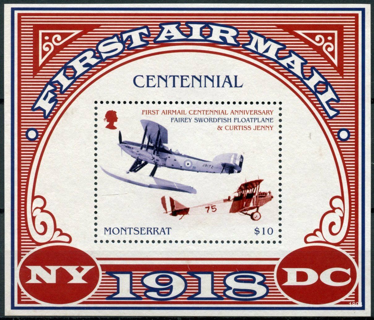 Montserrat Aviation Stamps 2018 MNH 1st Airmail Cent Curtiss Jenny 1v S/S