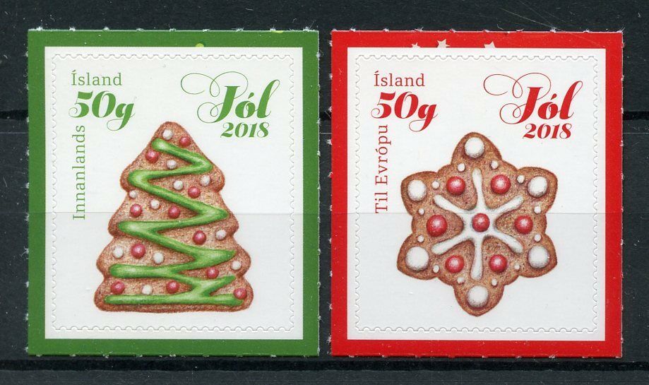 Iceland 2018 MNH Christmas Gingerbread Biscuits 2v S/A Set Gastronomy Stamps