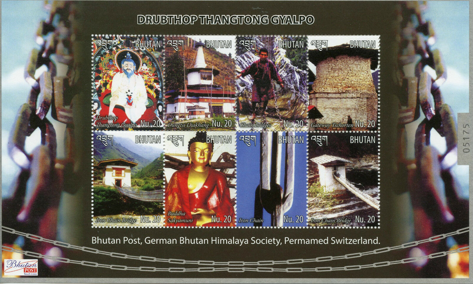 Bhutan 2015 MNH Drubthop Thangtong Gyalpo 8v M/S Architecture Bridges Buddha