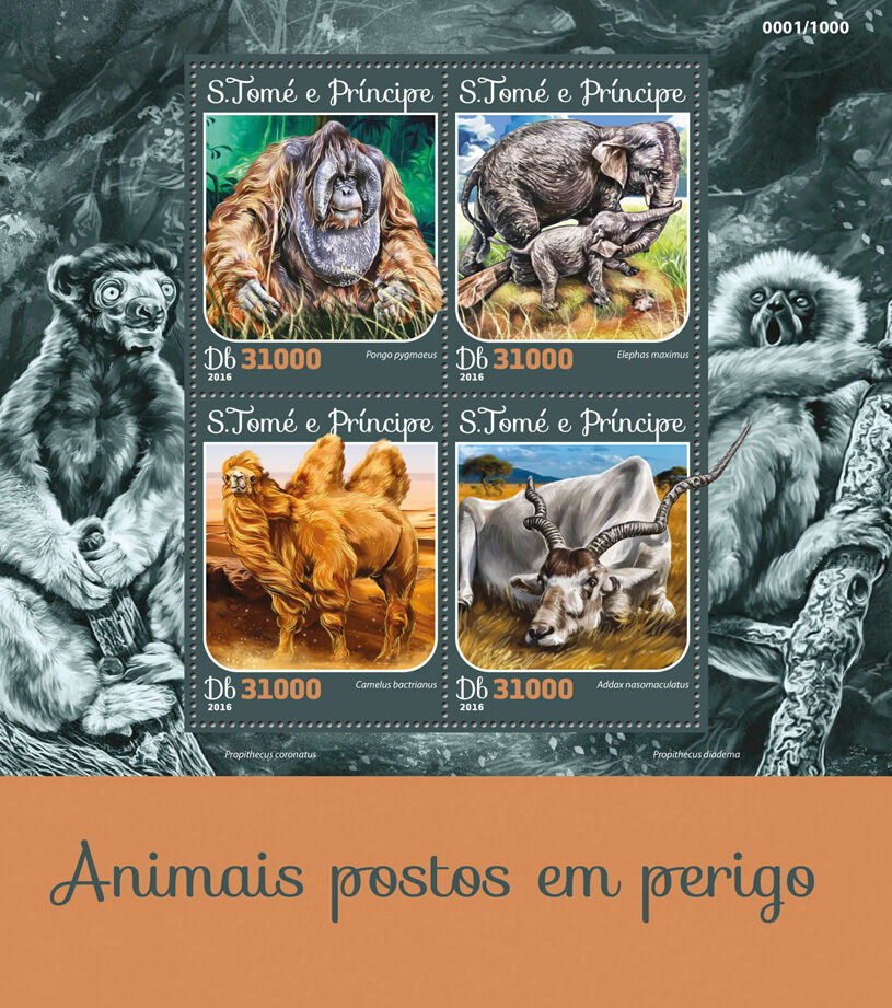 Sao Tome & Principe 2016 MNH Endangered Wild Animals 4v M/S Elephants Stamps