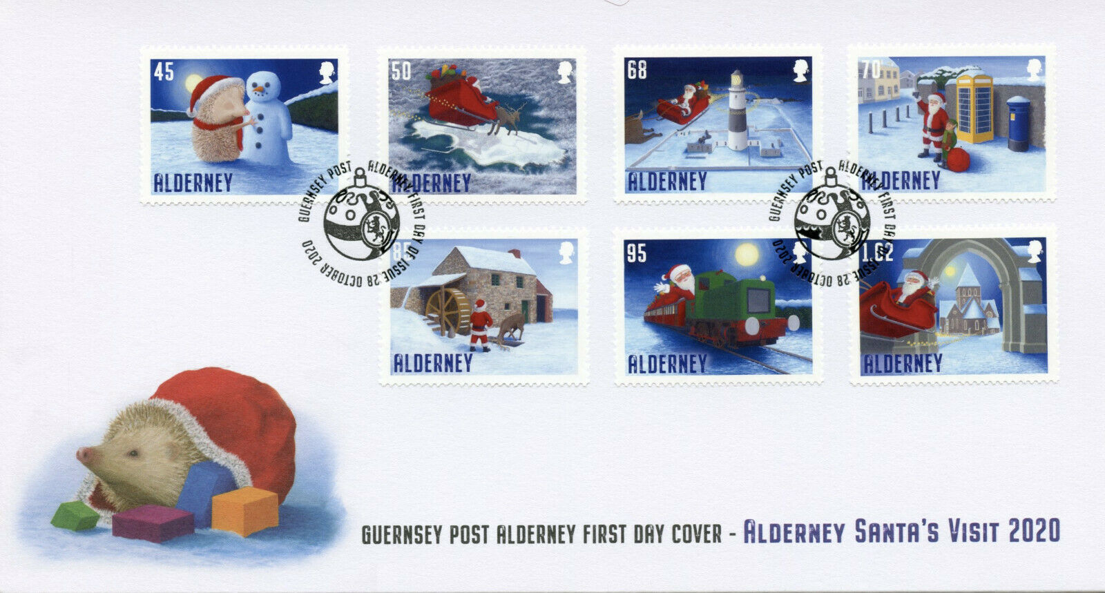 Alderney Christmas Stamps 2020 FDC Santa's Visit Santa Claus Snowman 7v Set