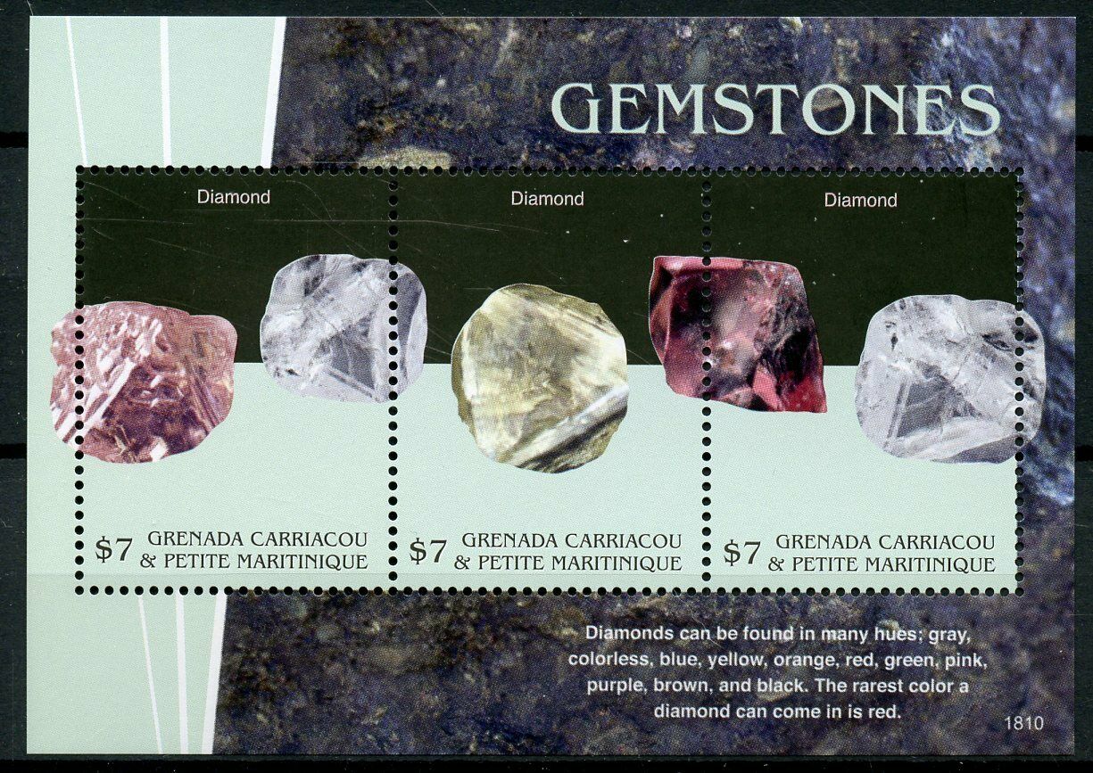 Grenadines Grenada 2018 MNH Minerals Stamps Gemstones Gems Diamonds 3v M/S
