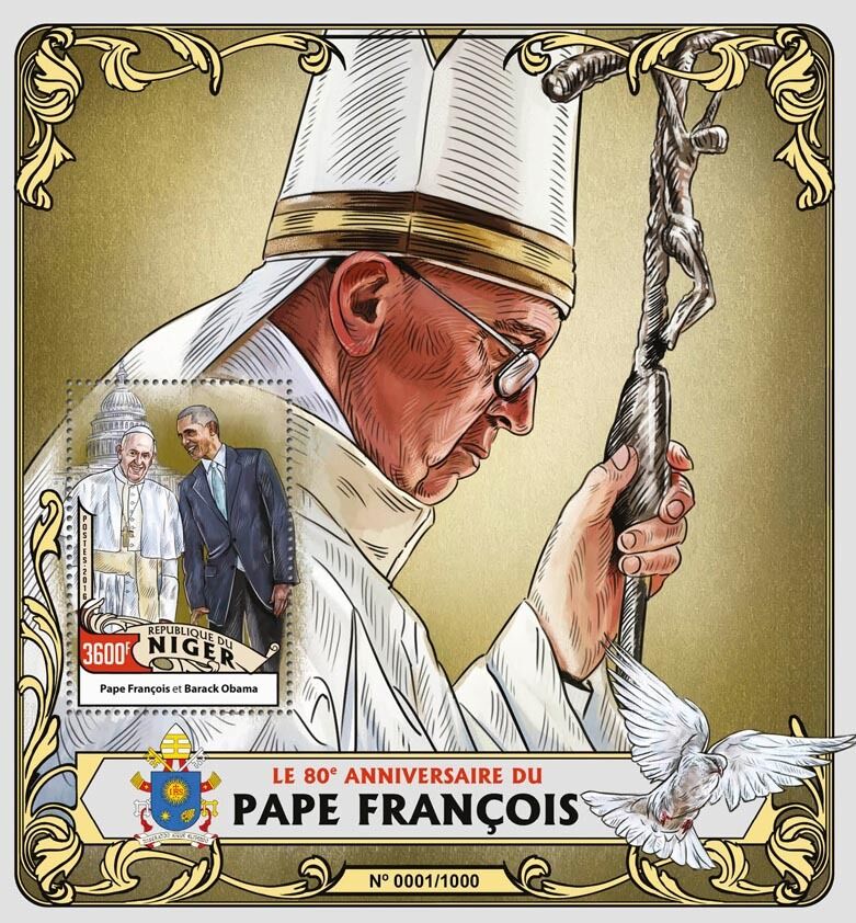 Niger 2016 MNH Pope Francis 80th Birthday Anniv Barack Obama 1v S/S Stamps