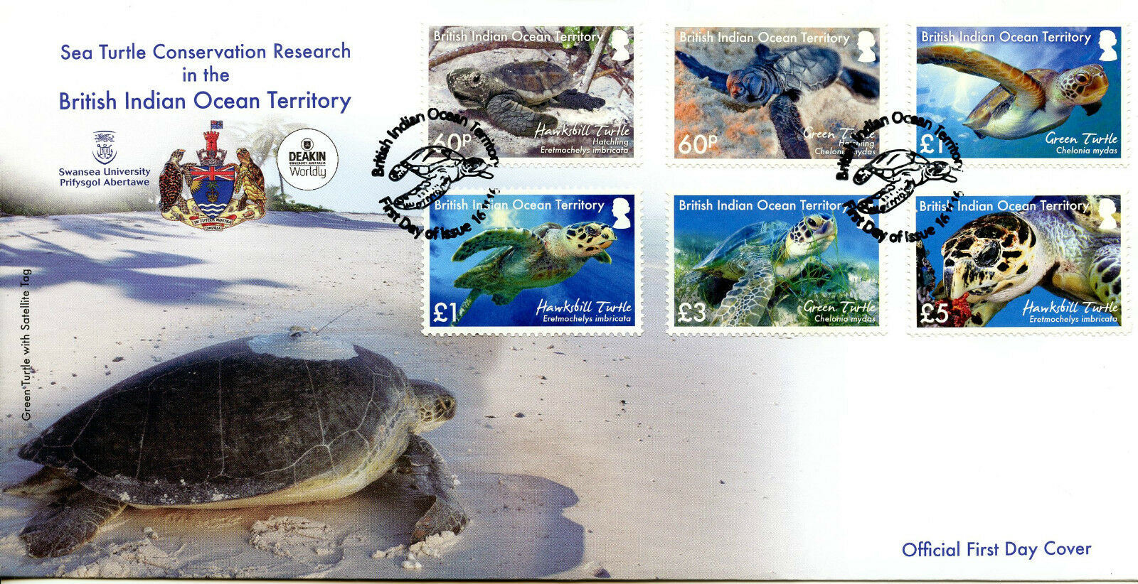 Brit Indian Ocean Ter BIOT 2016 FDC Sea Turtle Research 6v Cover Turtles Stamps
