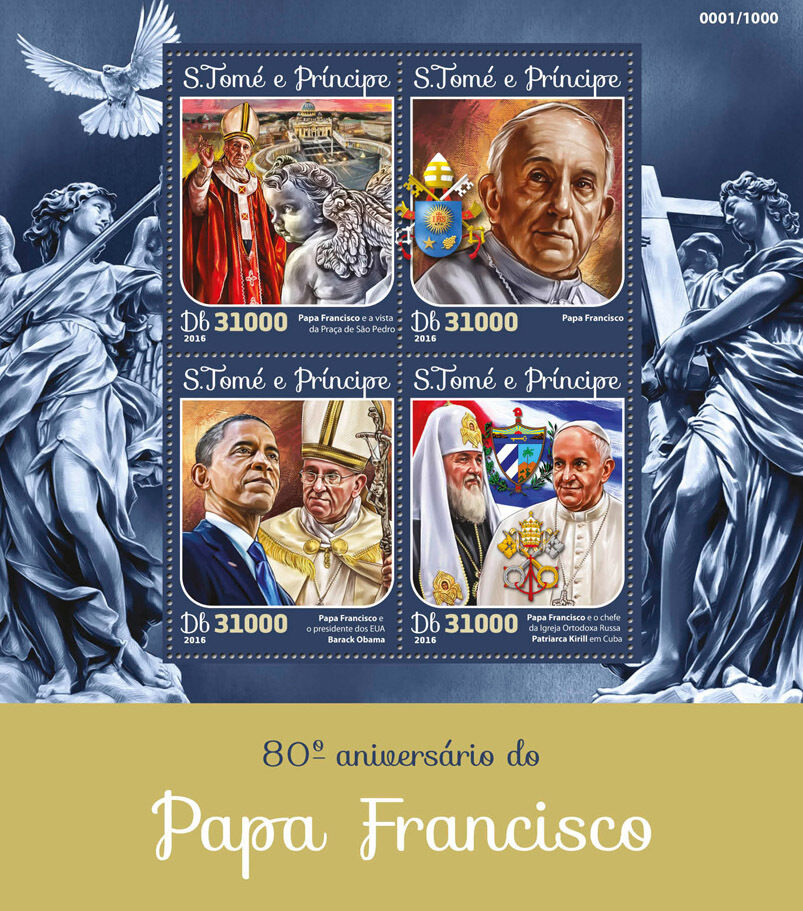 Sao Tome & Principe 2016 MNH Pope Francis 80th Bday 4v M/S Barack Obama Stamps