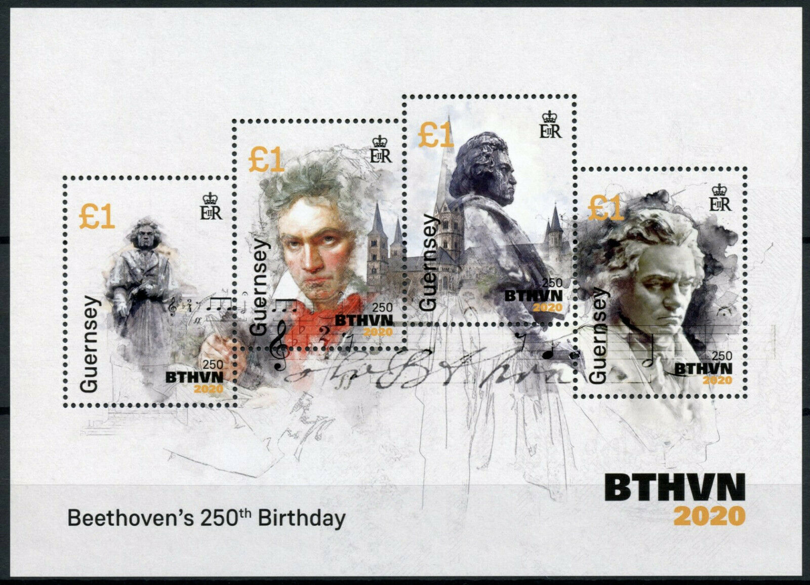 Guernsey Music Stamps 2020 MNH Beethoven Composers BTHVN2020 BTHVN 4v M/S