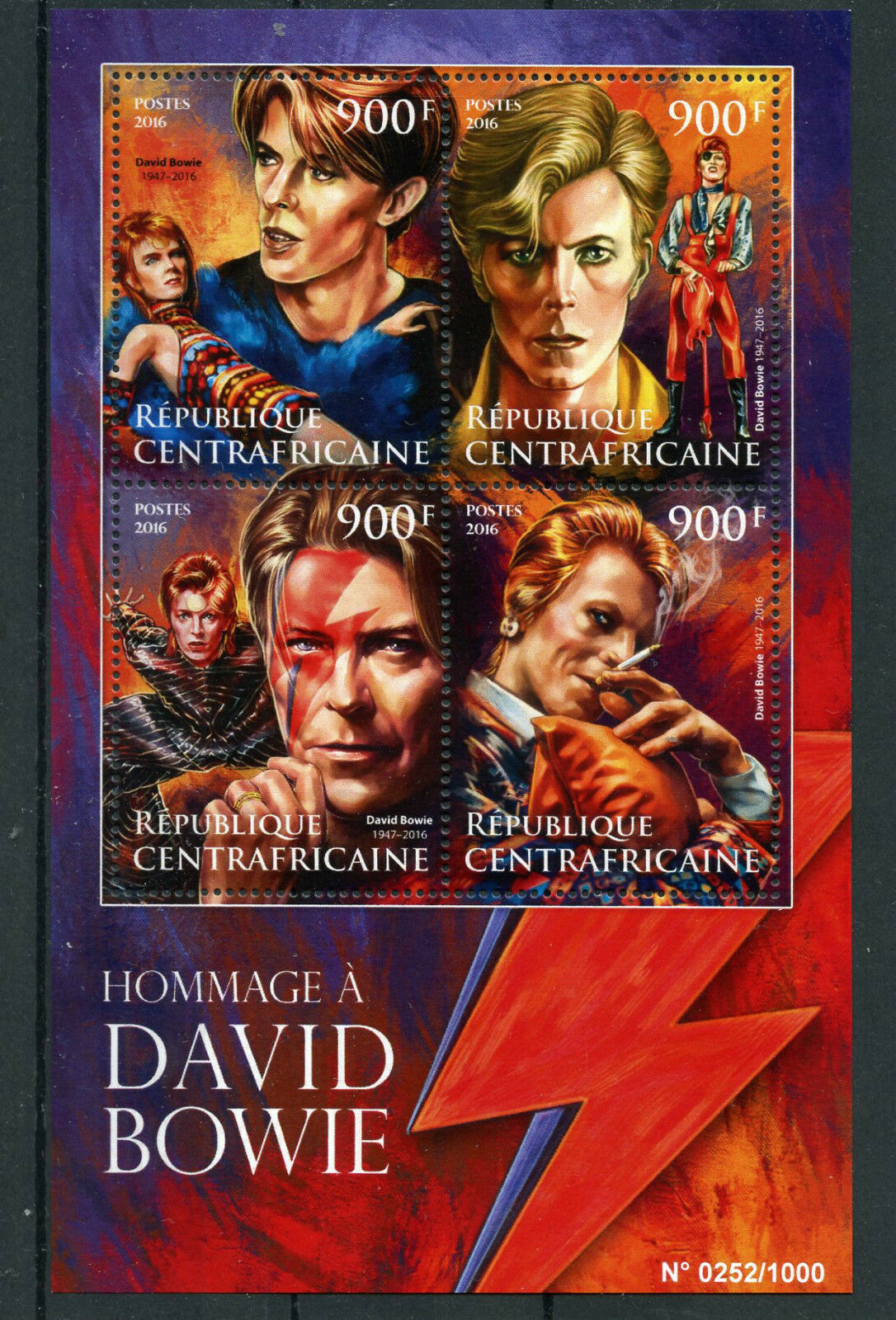 Central African Rep 2016 MNH Tribute to David Bowie 4v M/S Music Stars Stamps