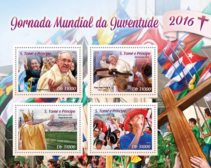 Sao Tome & Principe 2016 MNH World Youth Day Pope Francis Benedict 4v M/S Stamps