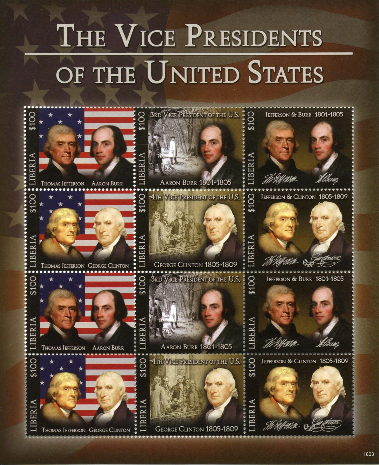 Liberia 2018 MNH Vice Presidents of USA Jefferson Aaron Burr 12v M/S II Stamps