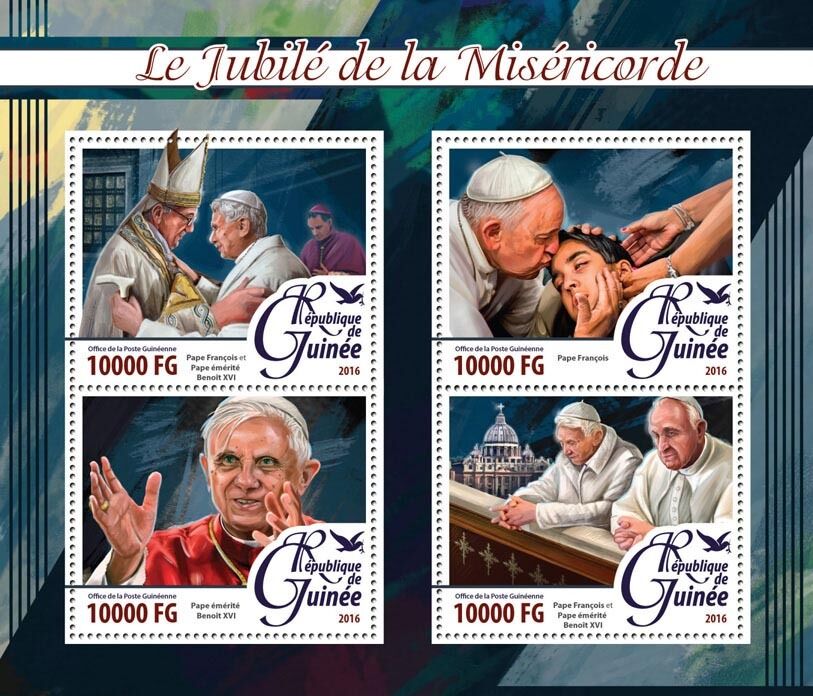 Guinea 2016 MNH Year Jubilee of Mercy 4v M/S Pope Francis Benedict XVI Stamps