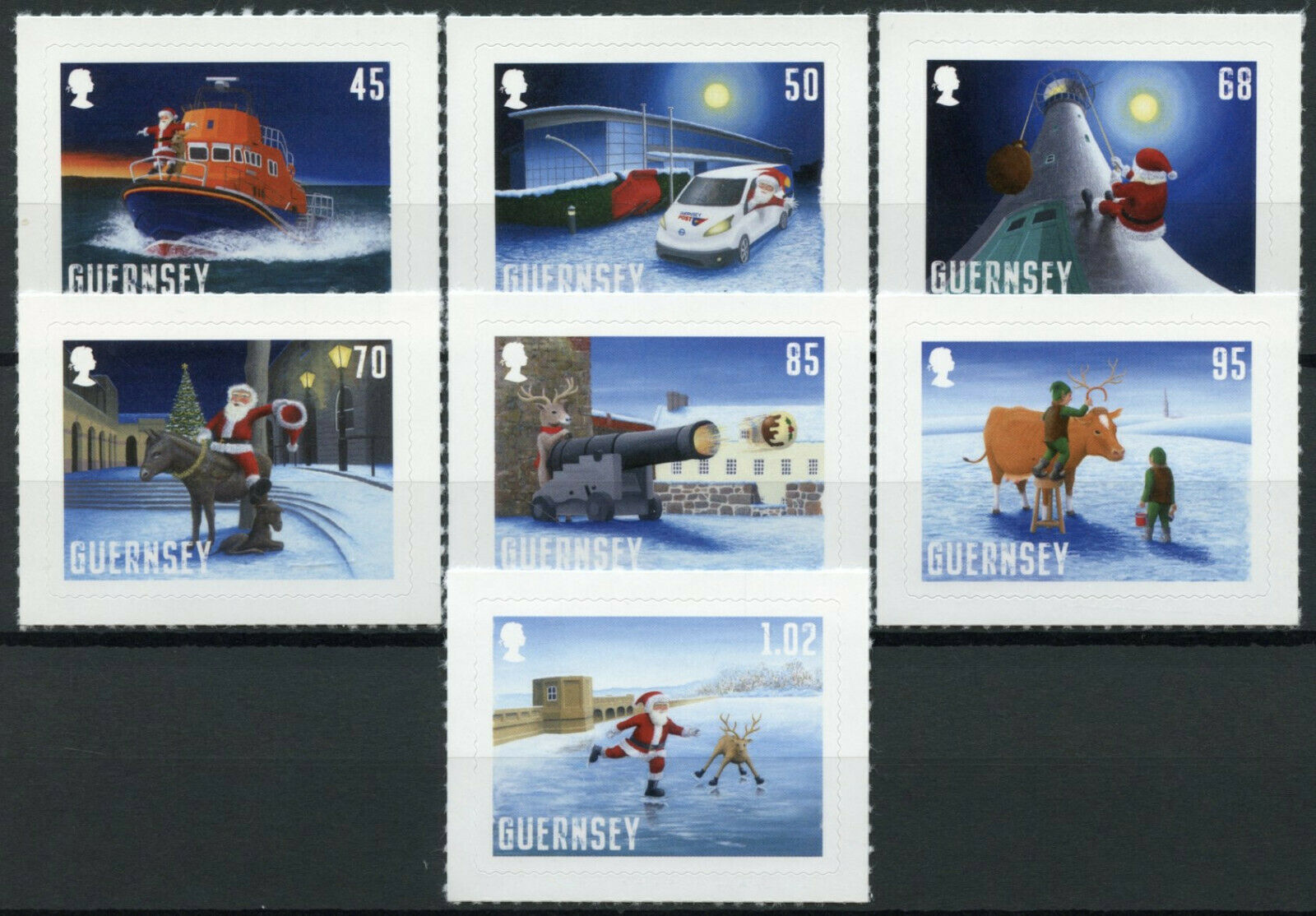 Guernsey Christmas Stamps 2020 MNH Santa's Visit Santa Claus Reindeer 7v S/A Set