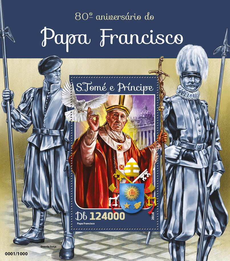 Sao Tome & Principe 2016 MNH Pope Francis 80th Birthday Anniv 1v S/S Stamps