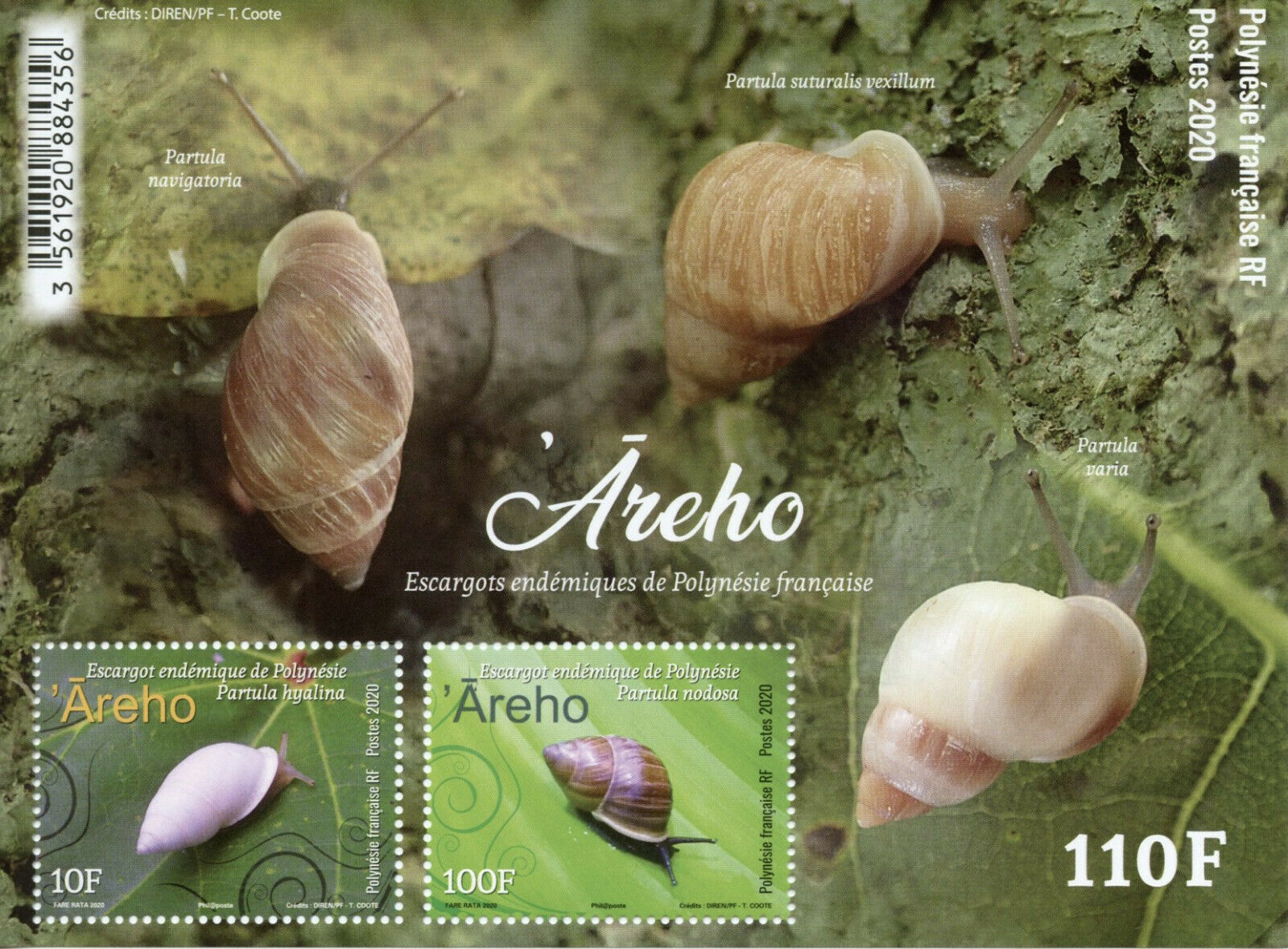 French Polynesia Stamps 2020 MNH Endemic Snails Mollusks Gastropods 2v M/S