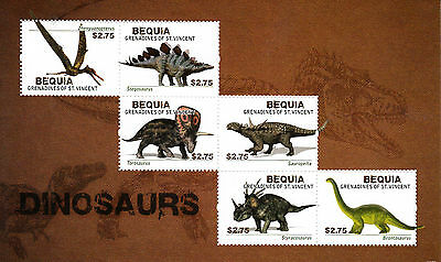 Bequia Gren St Vincent 2013 MNH Dinosaurs 6v M/S Stegosaurus Brontosaurus Stamps