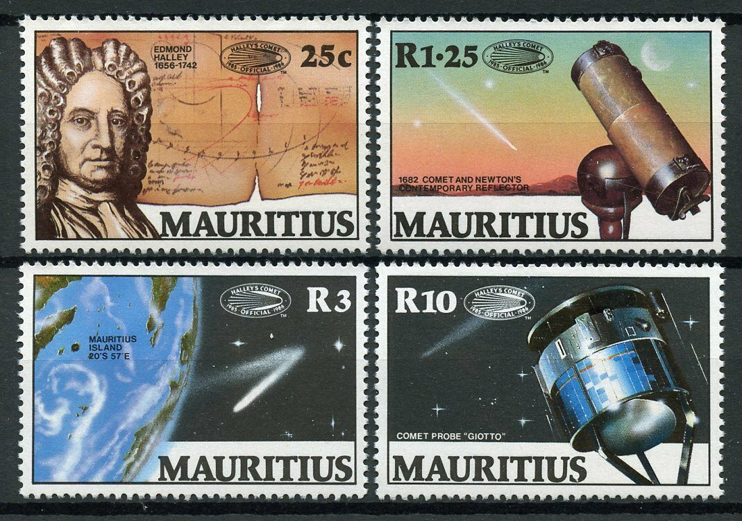 Mauritius 1986 MNH Halleys Comet Giotto Satellite 4v Set Astronomy Space Stamps