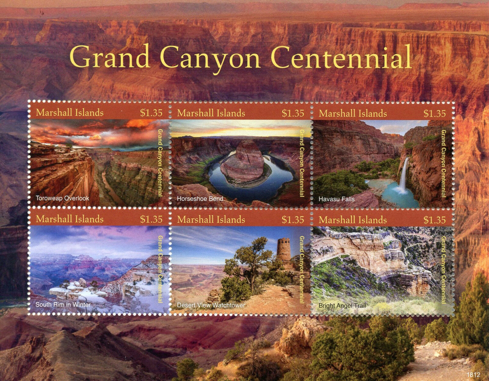 Marshall Islands 2018 MNH Landscapes Stamps Grand Canyon Centennial Falls Mountains 6v M/S