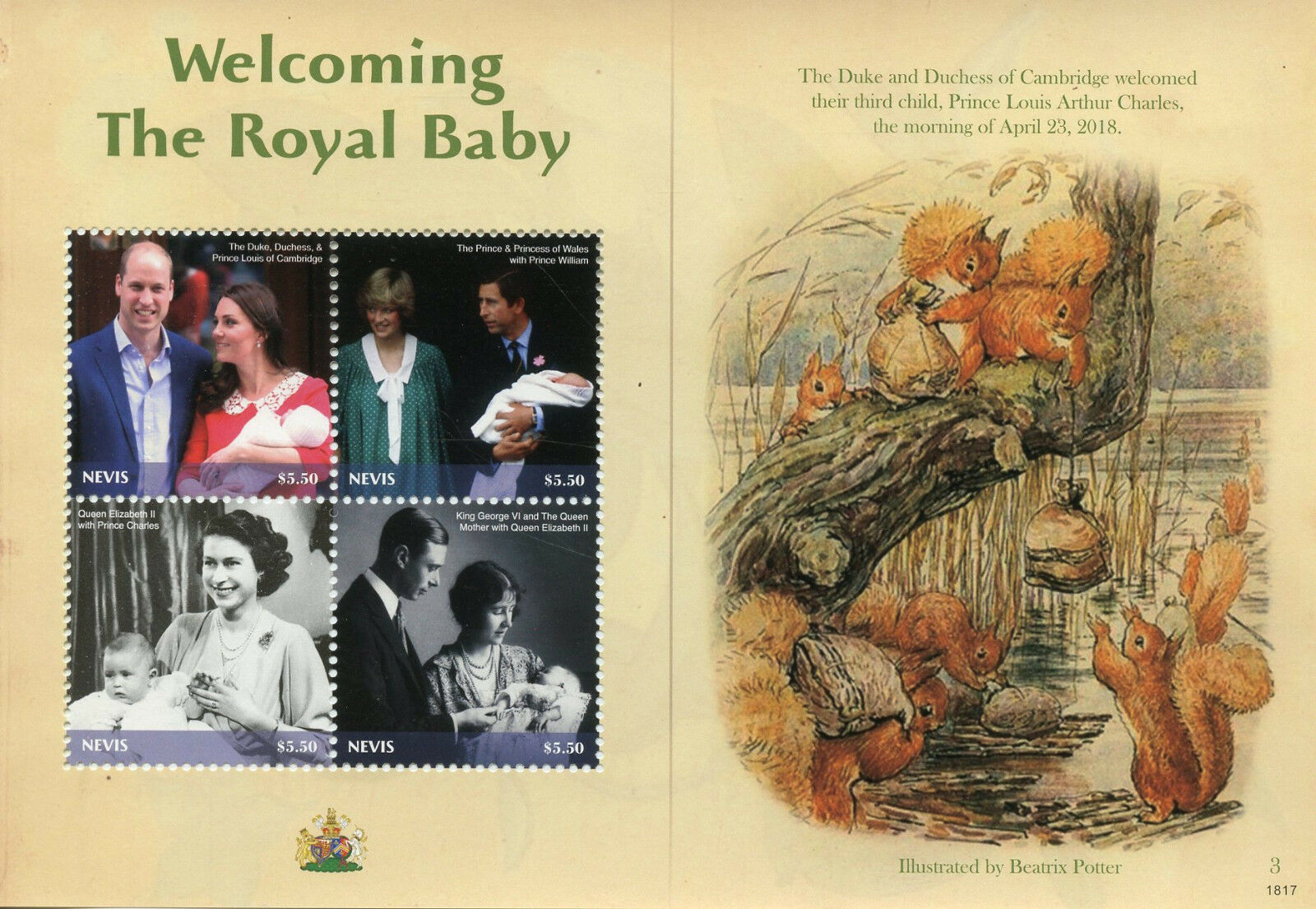Nevis 2018 MNH Royalty Stamps Prince Louis Royal Baby William & Kate 4v M/S