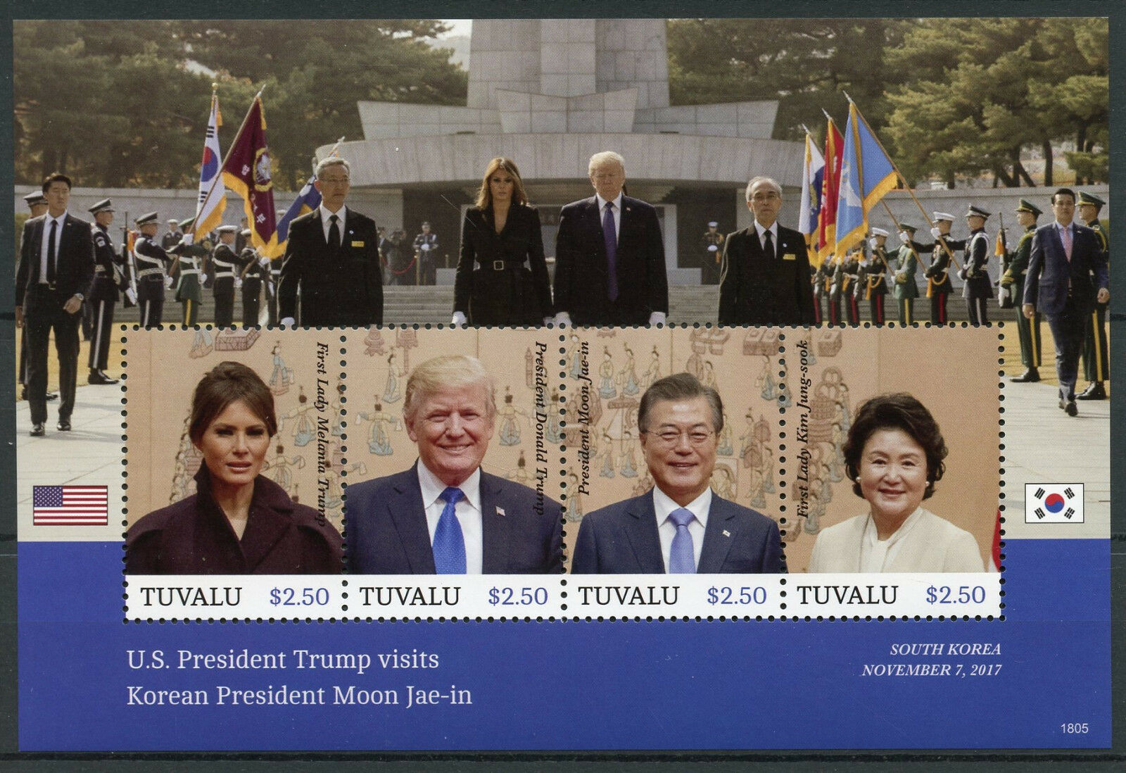 Tuvalu Stamps 2018 MNH Donald Trump Visits Korean President Moon Jae-in 4v M/S
