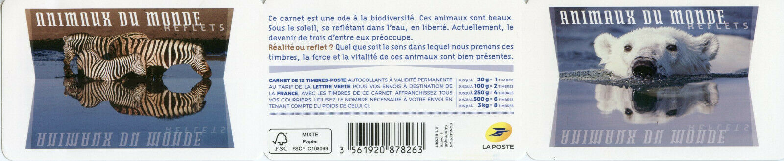 France Wild Animals Stamps 2020 MNH Lions Tigers Zebras Penguins 12v S/A Booklet