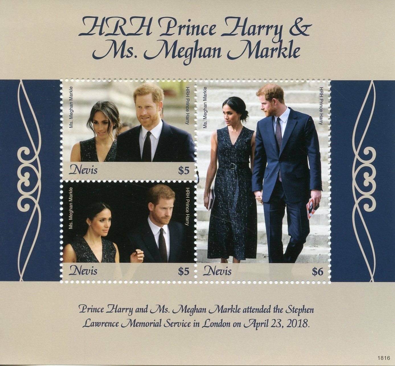 Nevis 2018 MNH Prince Harry & Meghan Markle 3v M/S Royalty Stamps