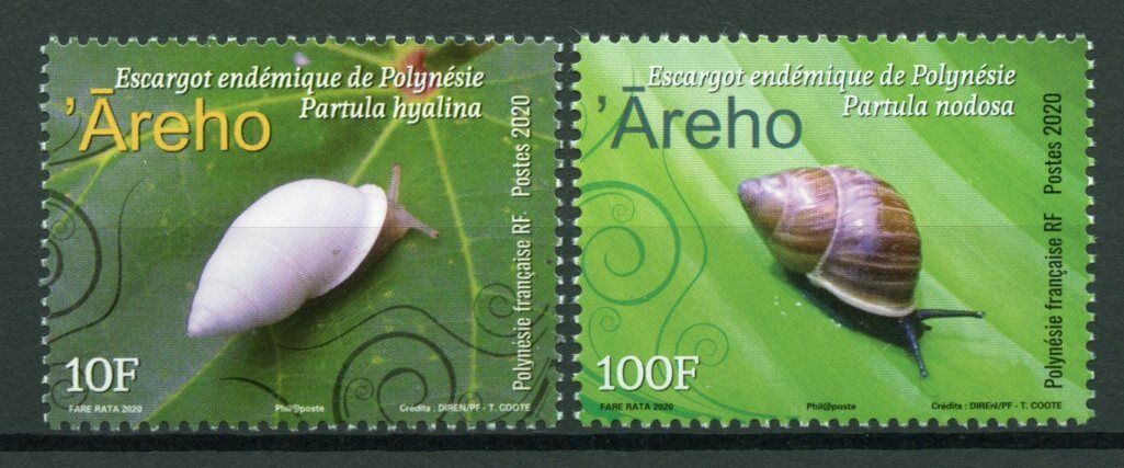 French Polynesia Stamps 2020 MNH Endemic Snails Mollusks Gastropods 2v Set
