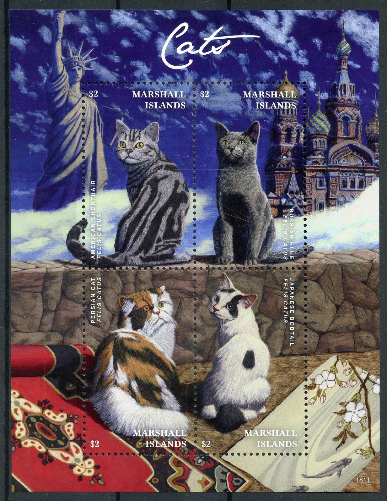 Marshall Islands 2018 MNH Cats Stamps Bobtail Persian Cat Statue of Liberty 4v M/S