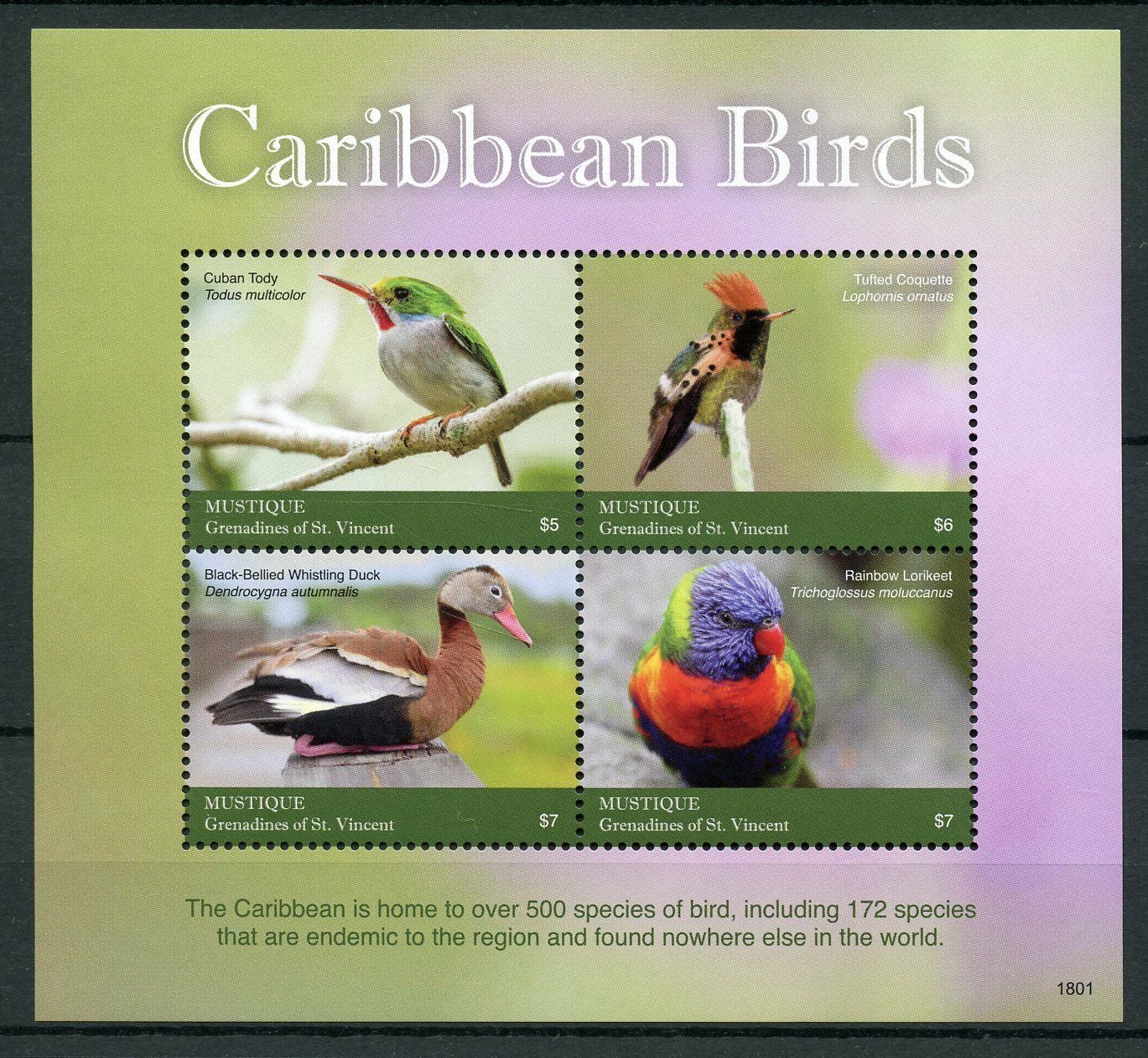 Mustique Grenadines St Vincent Stamps 2018 MNH Caribbean Birds Tody Ducks 4v M/S